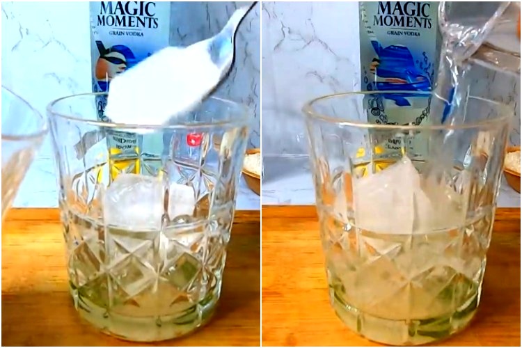 коктейль мохито с водкой, добавить лед и алкоголь